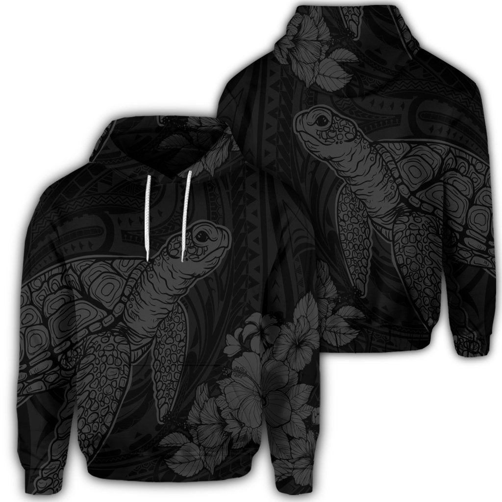 Hawaiian Hibiscus Memory Turtle Polynesian Hoodie Gray Unisex Art - Polynesian Pride