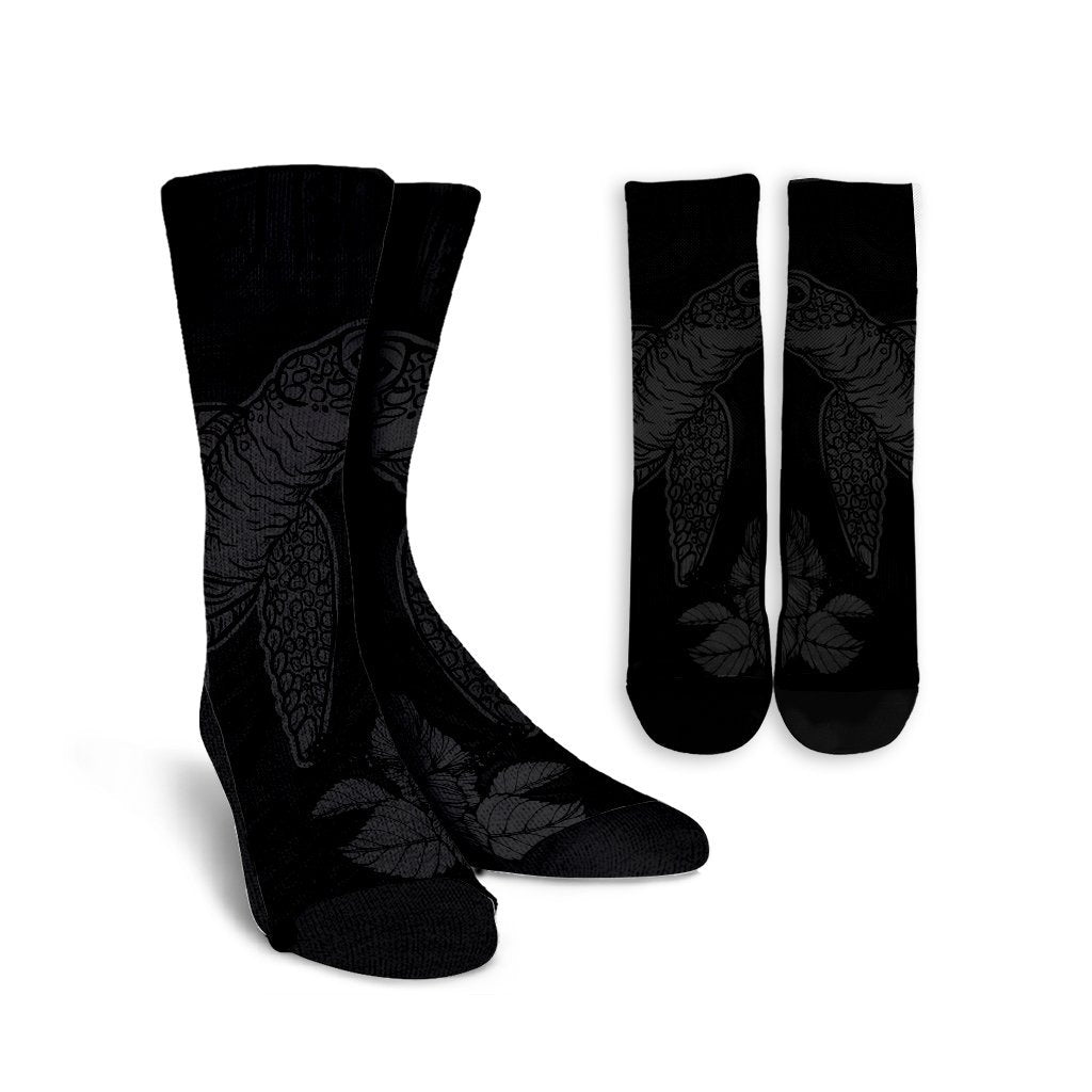 Hawaiian Hibiscus Memory Turtle Polynesian Crew Socks Gray - AH Crew Socks White - Polynesian Pride