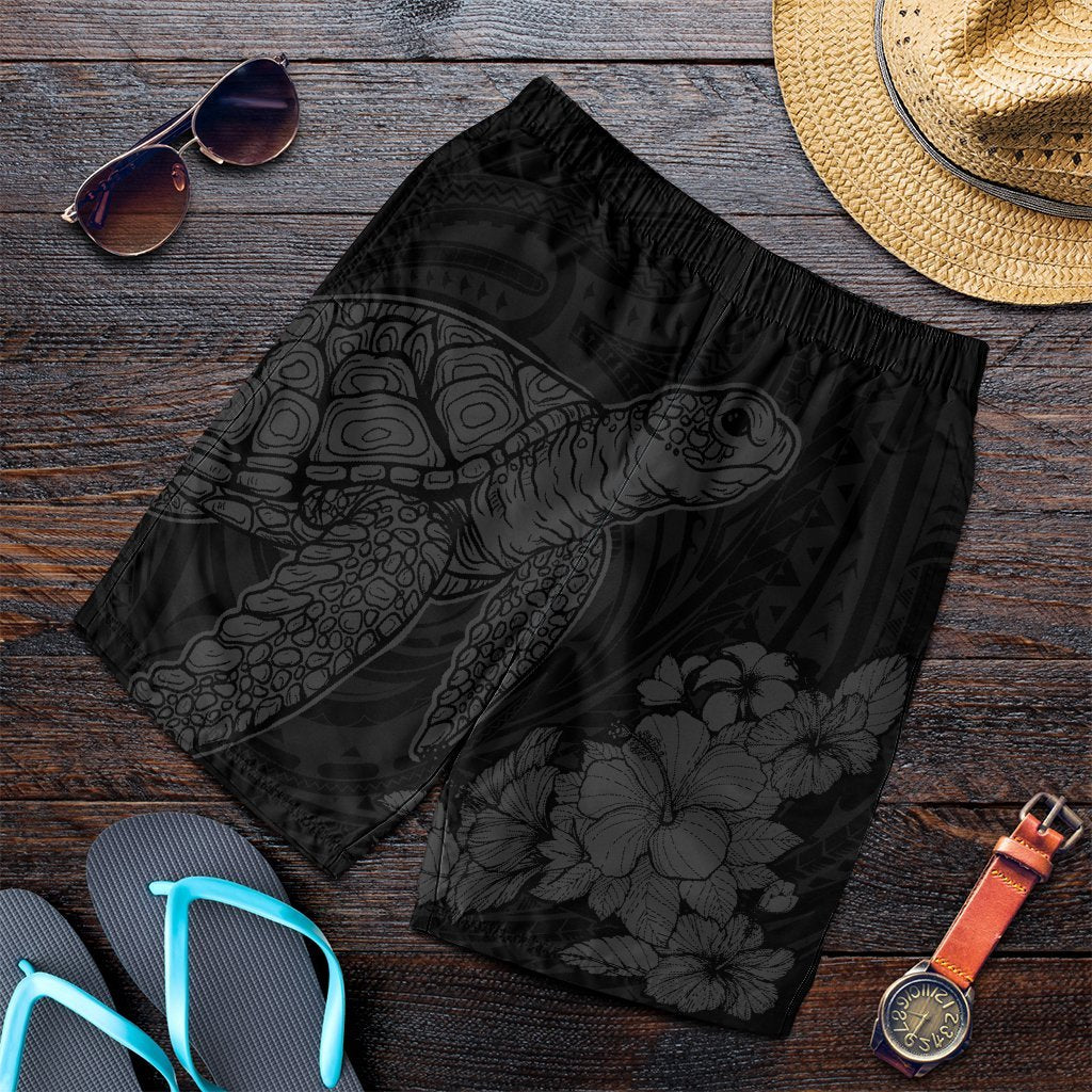 Hawaiian Hibiscus Memory Turtle Polynesian Men's Shorts Gray - AH Art - Polynesian Pride