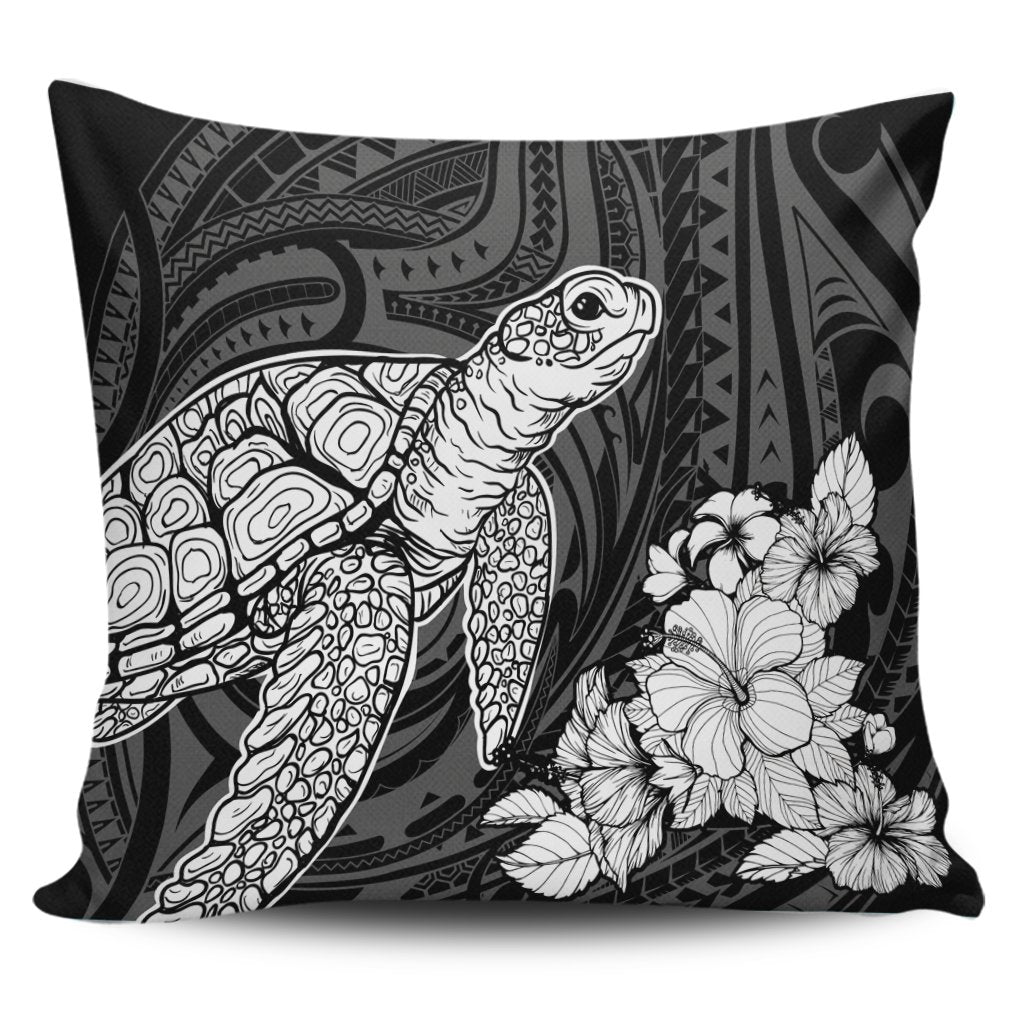 Hawaiian Hibiscus Memory Turtle Polynesian Pillow Covers White - AH Pillow Covers Black - Polynesian Pride