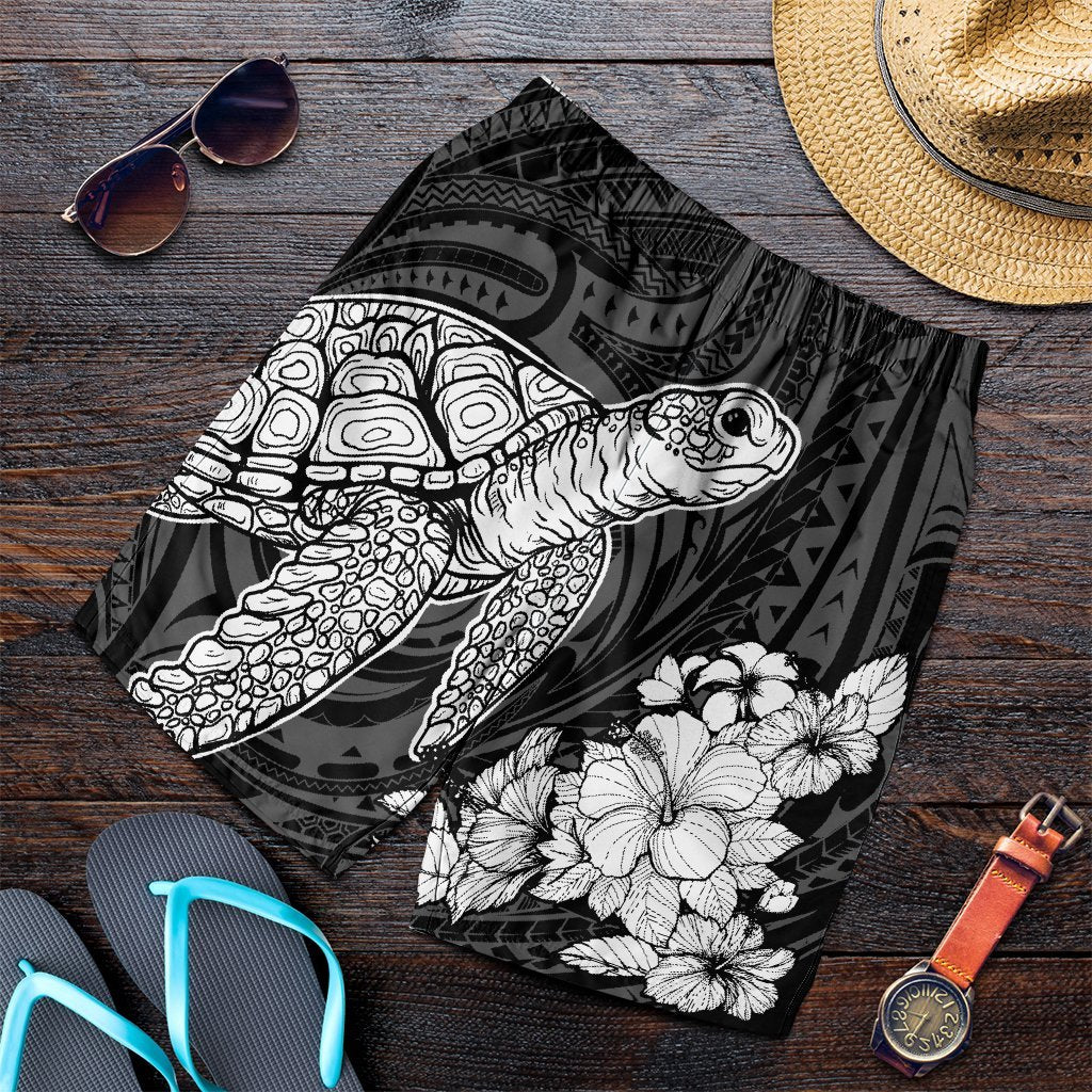 Hawaiian Hibiscus Memory Turtle Polynesian Men's Shorts White - AH Art - Polynesian Pride