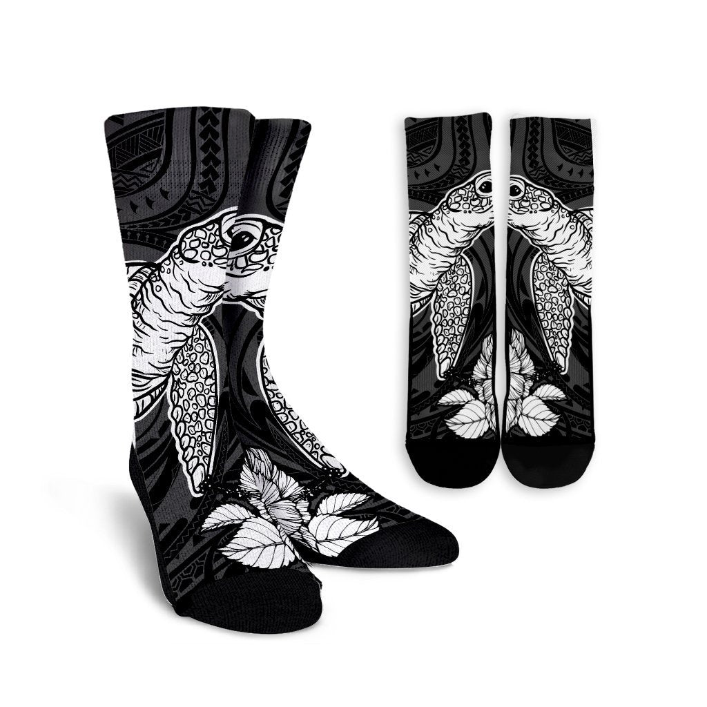 Hawaiian Hibiscus Memory Turtle Polynesian Crew Socks White - AH Crew Socks White - Polynesian Pride