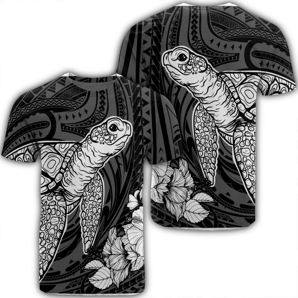 Hawaiian Hibiscus Memory Turtle Polynesian T Shirt White Unisex Black - Polynesian Pride