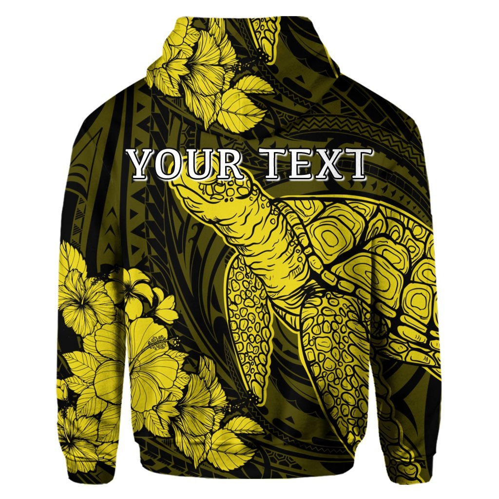 Custom Hawaiian Hibiscus Memory Turtle Polynesian Hoodie Yellow - Polynesian Pride