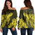 Hawaiian Hibiscus Memory Turtle Polynesian Women's Off Shoulder Sweater Yellow - AH Black - Polynesian Pride