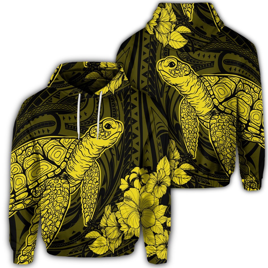 Hawaiian Hibiscus Memory Turtle Polynesian Hoodie Yellow Unisex Art - Polynesian Pride