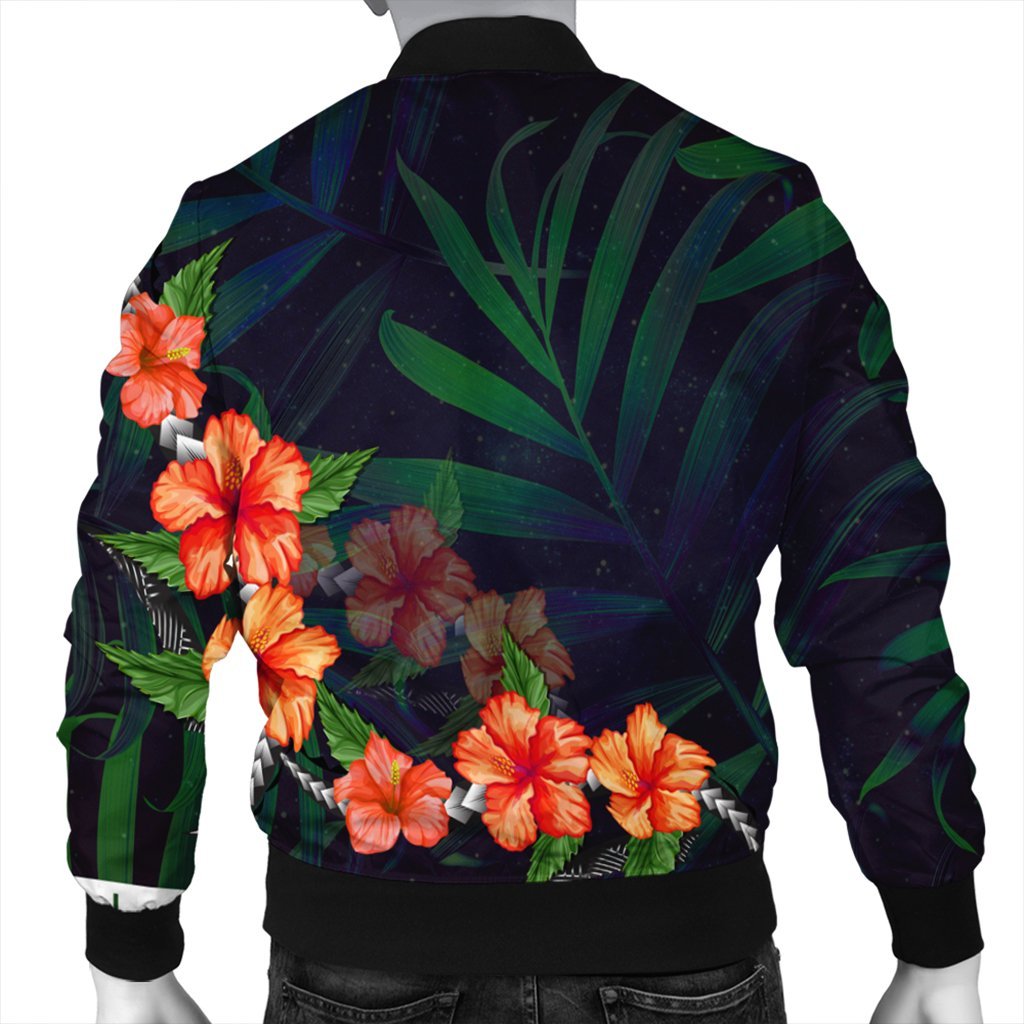 Hawaiian Hibiscus Palm Tree Background Polynesian Bomber Jacket - AH - Polynesian Pride