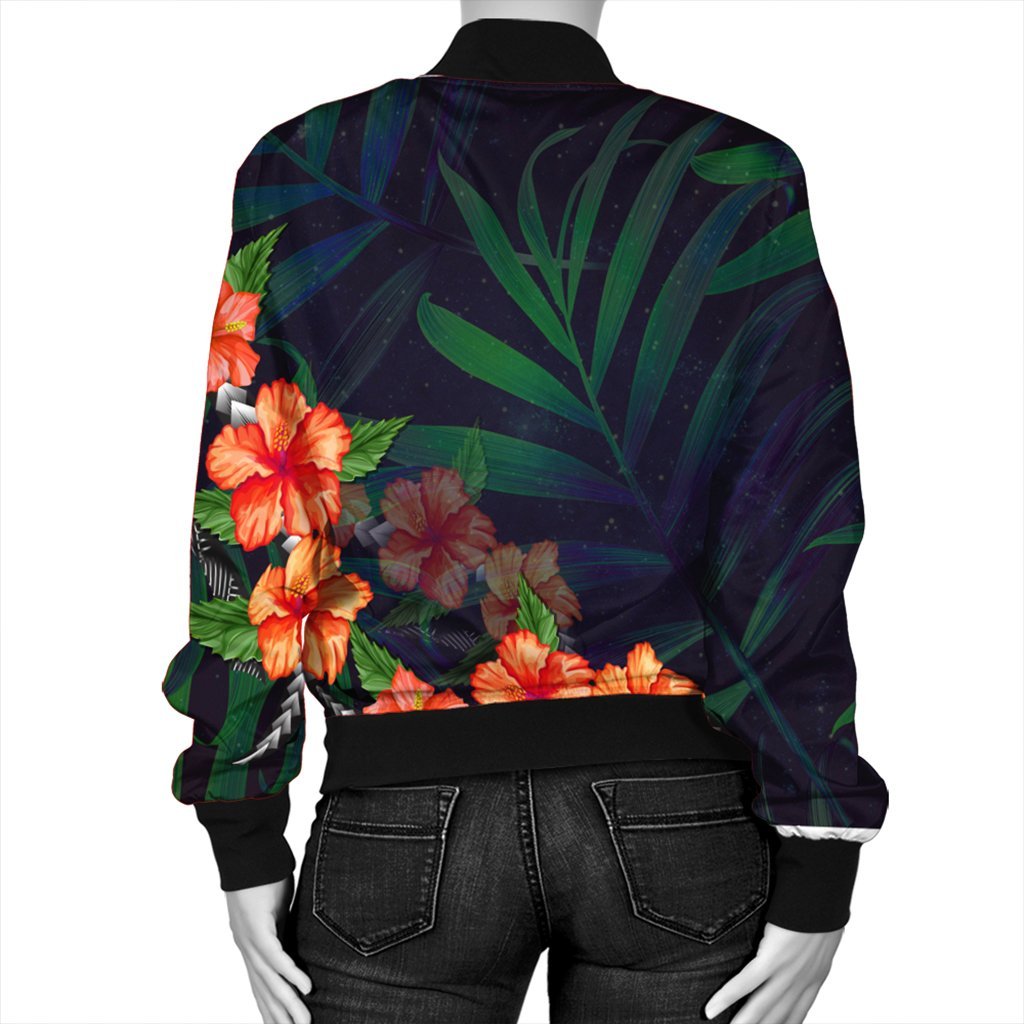 Hawaiian Hibiscus Palm Tree Background Polynesian Bomber Jacket - AH - Polynesian Pride