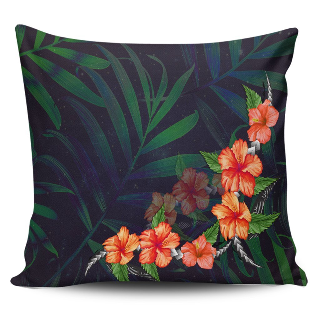 Hawaiian Hibiscus Palm Tree Background Polynesian Pillow Covers - AH Pillow Covers Black - Polynesian Pride