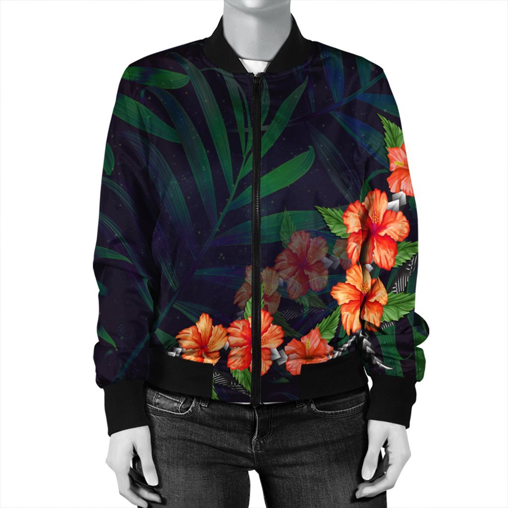 Hawaiian Hibiscus Palm Tree Background Polynesian Bomber Jacket - AH - Polynesian Pride