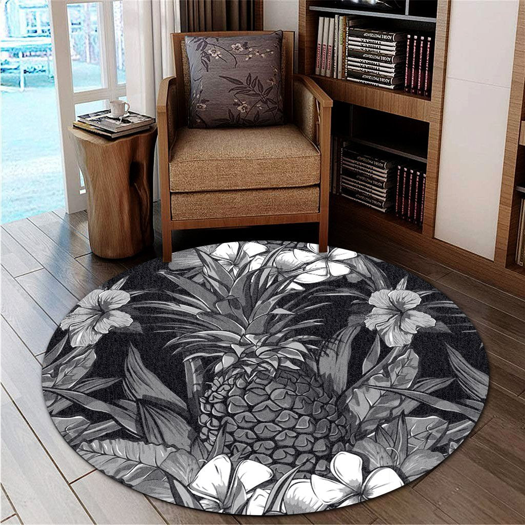 Hawaiian Hibiscus Plumeria And Pineapple Polynesian Round Carpet - AH - Polynesian Pride