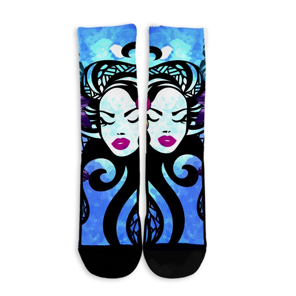 Hawaiian Hibiscus Plumeria Hula Girl Polynesian Crew Socks - AH - Polynesian Pride