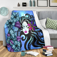 Hawaiian Hibiscus Plumeria Hula Girl Polynesian Premium Blankets - AH - Polynesian Pride