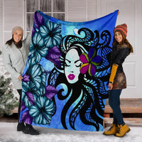 Hawaiian Hibiscus Plumeria Hula Girl Polynesian Premium Blankets - AH - Polynesian Pride