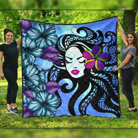 Hawaiian Hibiscus Plumeria Hula Girl Polynesian Premium Quilts - AH Black - Polynesian Pride