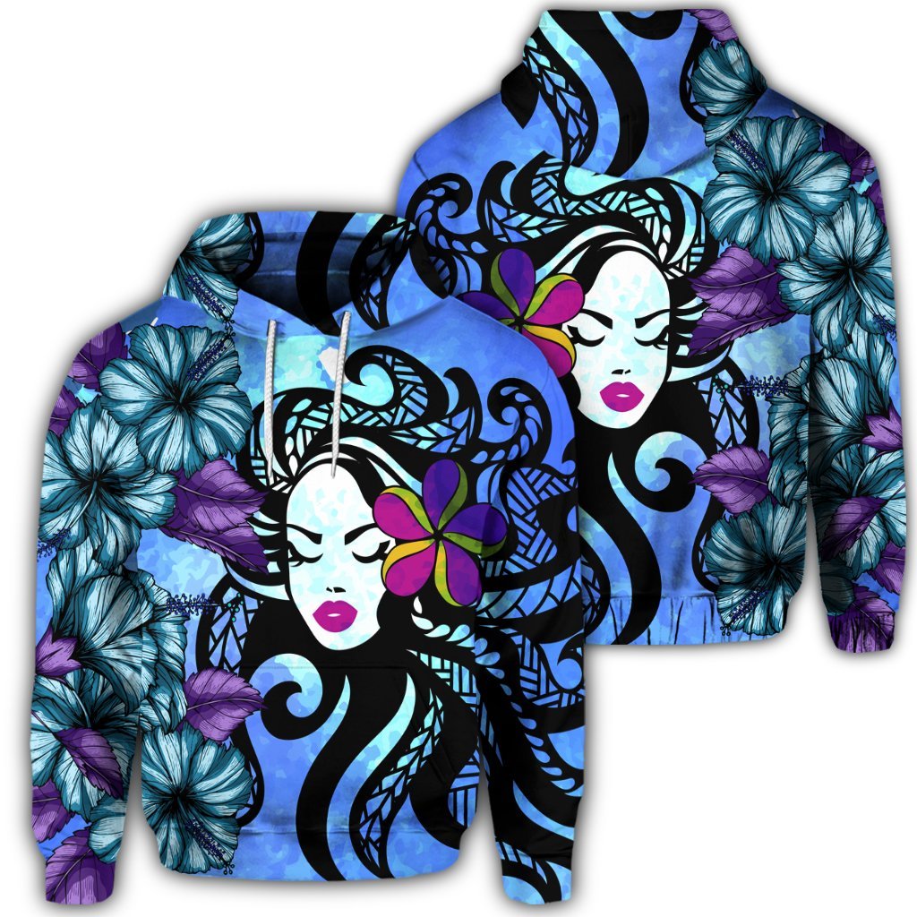 Hawaiian Hibiscus Plumeria Hula Girl Polynesian Hoodie Unisex Art - Polynesian Pride