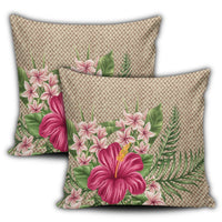 Hawaiian Hibiscus Plumeria Palm Leaves Lauhala Background Polynesian Pillow Covers - AH - Polynesian Pride