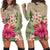 Hawaiian Hibiscus Plumeria Palm Leaves Lauhala Background Polynesian Hoodie Dress - AH Black - Polynesian Pride