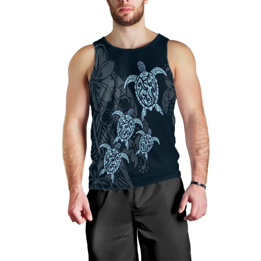 Hawaiian Hibiscus Plumeria Sea Turtle Polynesian Tank Top - AH Black - Polynesian Pride