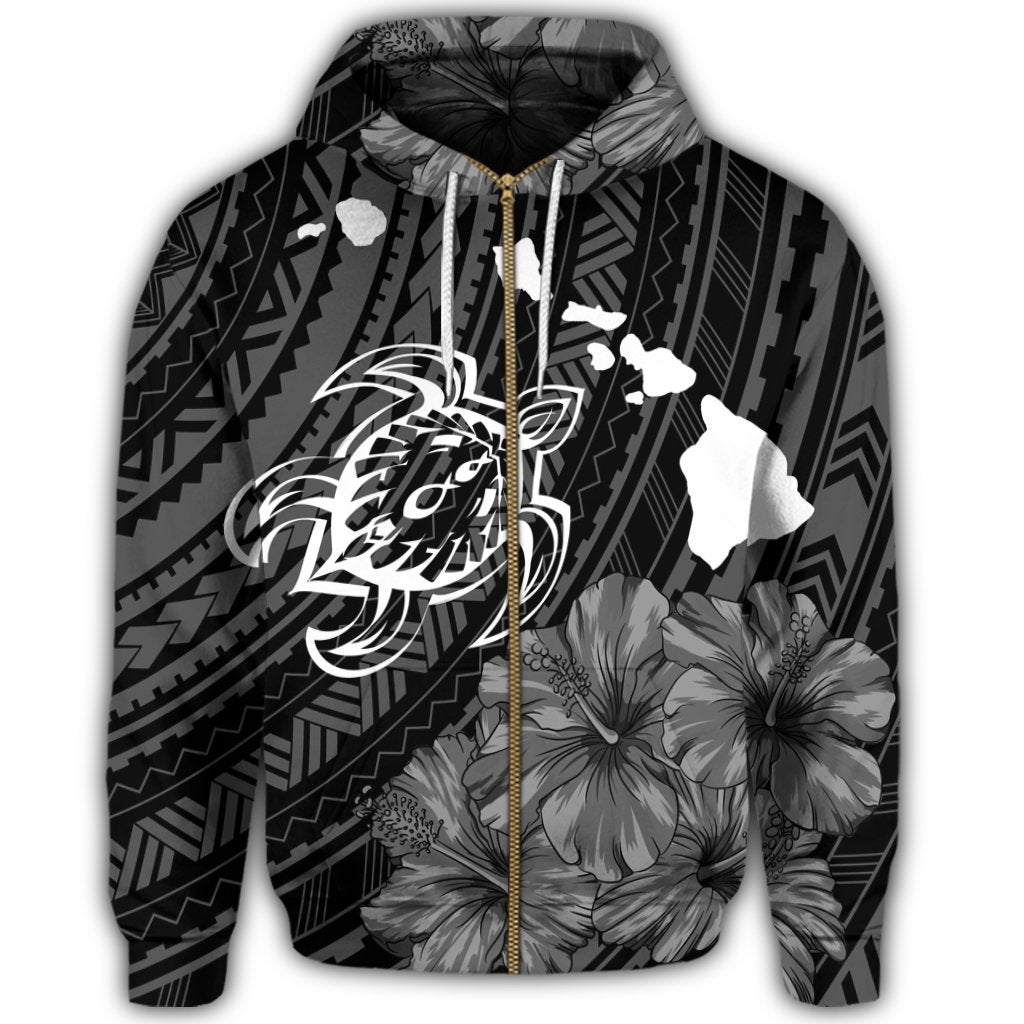 Hawaiian Hibiscus Sea Turtle Swim Polynesian Zip Hoodie - Polynesian Pride