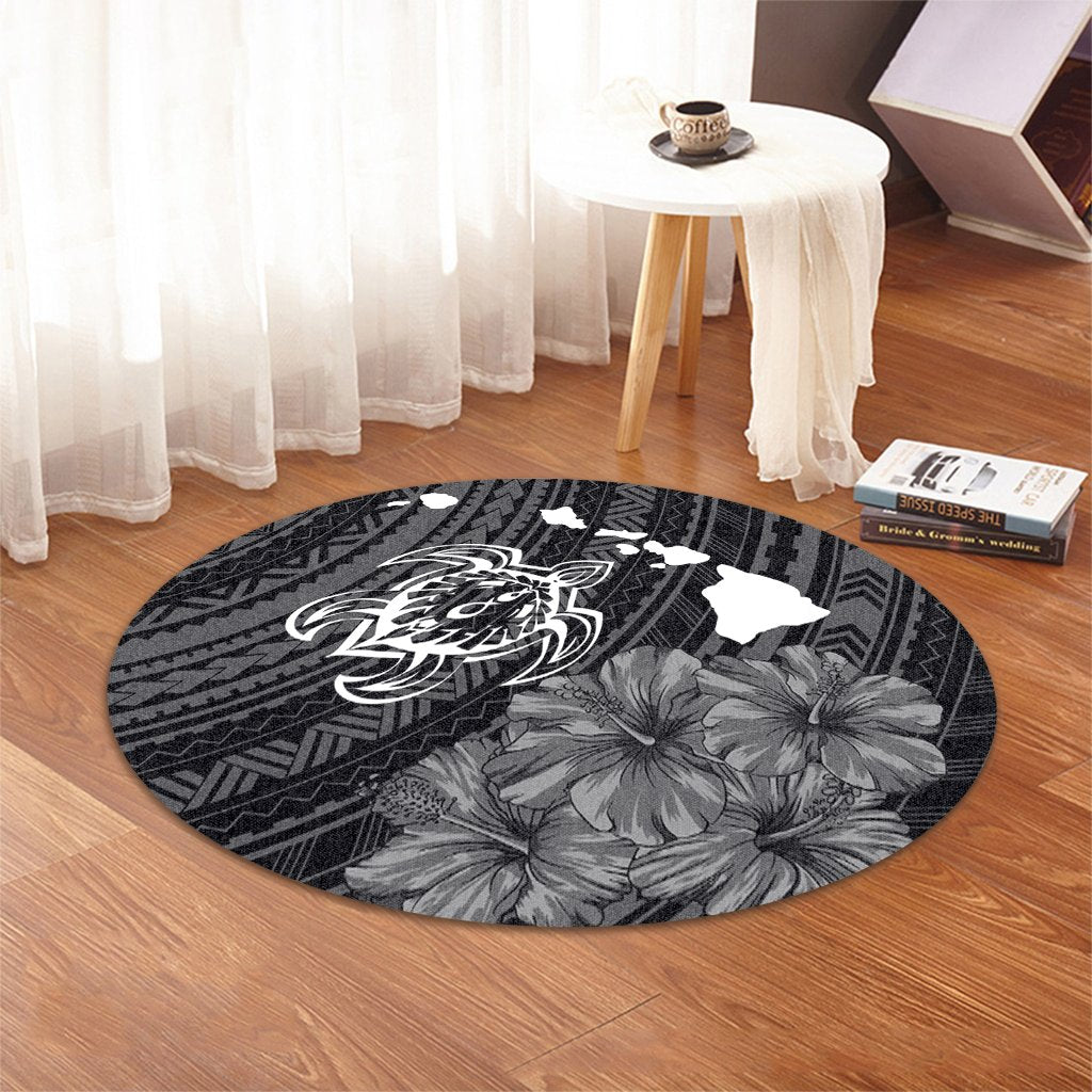 Hawaiian Hibiscus Sea Turtle Swim Polynesian Round Carpet - AH - Polynesian Pride