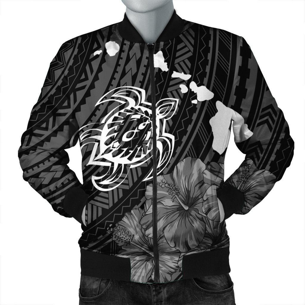 Hawaiian Hibiscus Sea Turtle Swim Polynesian Bomber Jacket - AH Black Unisex - Polynesian Pride