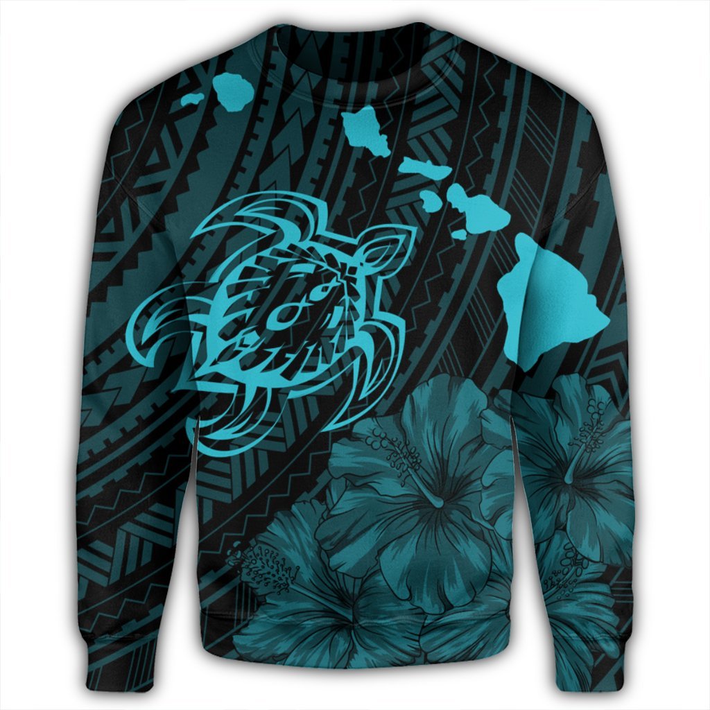 Hawaiian Hibiscus Sea Turtle Swim Polynesian Sweatshirt - Blue - AH - Polynesian Pride