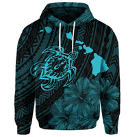 Custom Hawaiian Hibiscus Sea Turtle Swim Polynesian Hoodie Blue - Polynesian Pride