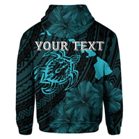 Custom Hawaiian Hibiscus Sea Turtle Swim Polynesian Hoodie Blue - Polynesian Pride