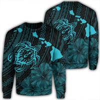 Hawaiian Hibiscus Sea Turtle Swim Polynesian Sweatshirt - Blue - AH Unisex Black - Polynesian Pride