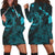 Hawaiian Hibiscus Sea Turtle Swim Polynesian Hoodie Dress - Blue - AH Black - Polynesian Pride