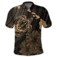 Hawaiian Hibiscus Sea Turtle Swim Polynesian Polo Shirt Gold - Polynesian Pride