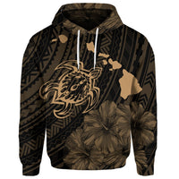 Custom Hawaiian Hibiscus Sea Turtle Swim Polynesian Hoodie Gold - Polynesian Pride