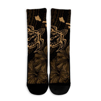 Hawaiian Hibiscus Sea Turtle Swim Polynesian Crew Socks - Gold - AH - Polynesian Pride