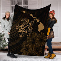 Hawaiian Hibiscus Sea Turtle Swim Polynesian Premium Blankets - Gold - AH - Polynesian Pride