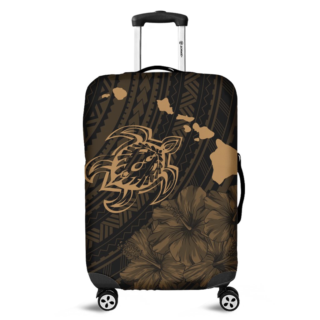 Hawaiian Hibiscus Sea Turtle Swim Polynesian Luggage Covers - Gold - AH Black - Polynesian Pride