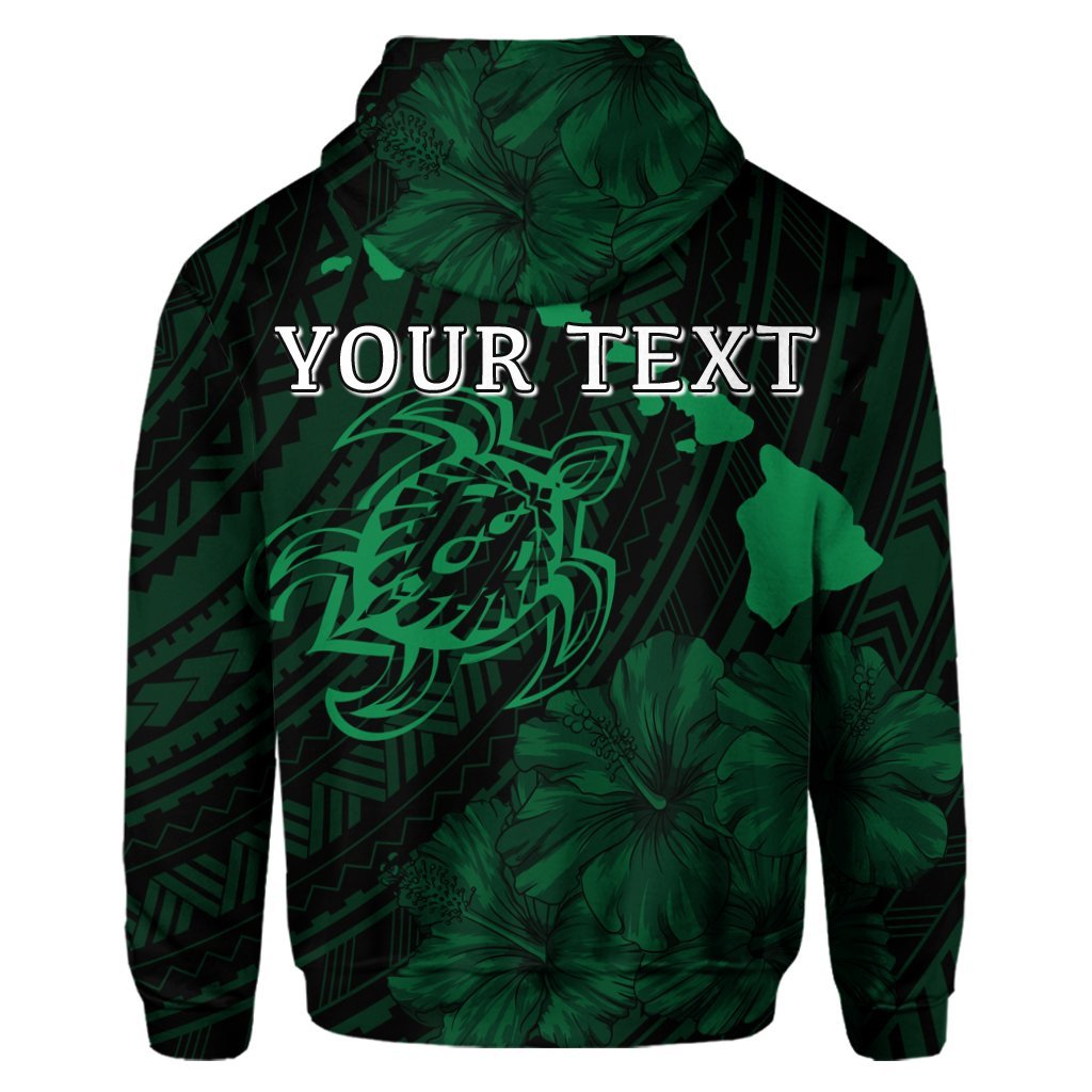 Custom Hawaiian Hibiscus Sea Turtle Swim Polynesian Hoodie Green - Polynesian Pride