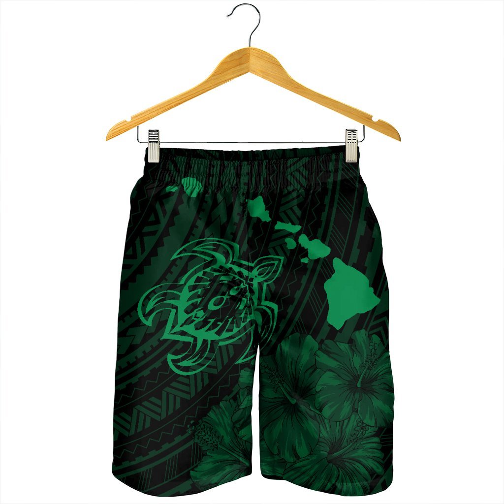 Hawaiian Hibiscus Sea Turtle Swim Polynesian Men's Shorts - Green - AH - Polynesian Pride