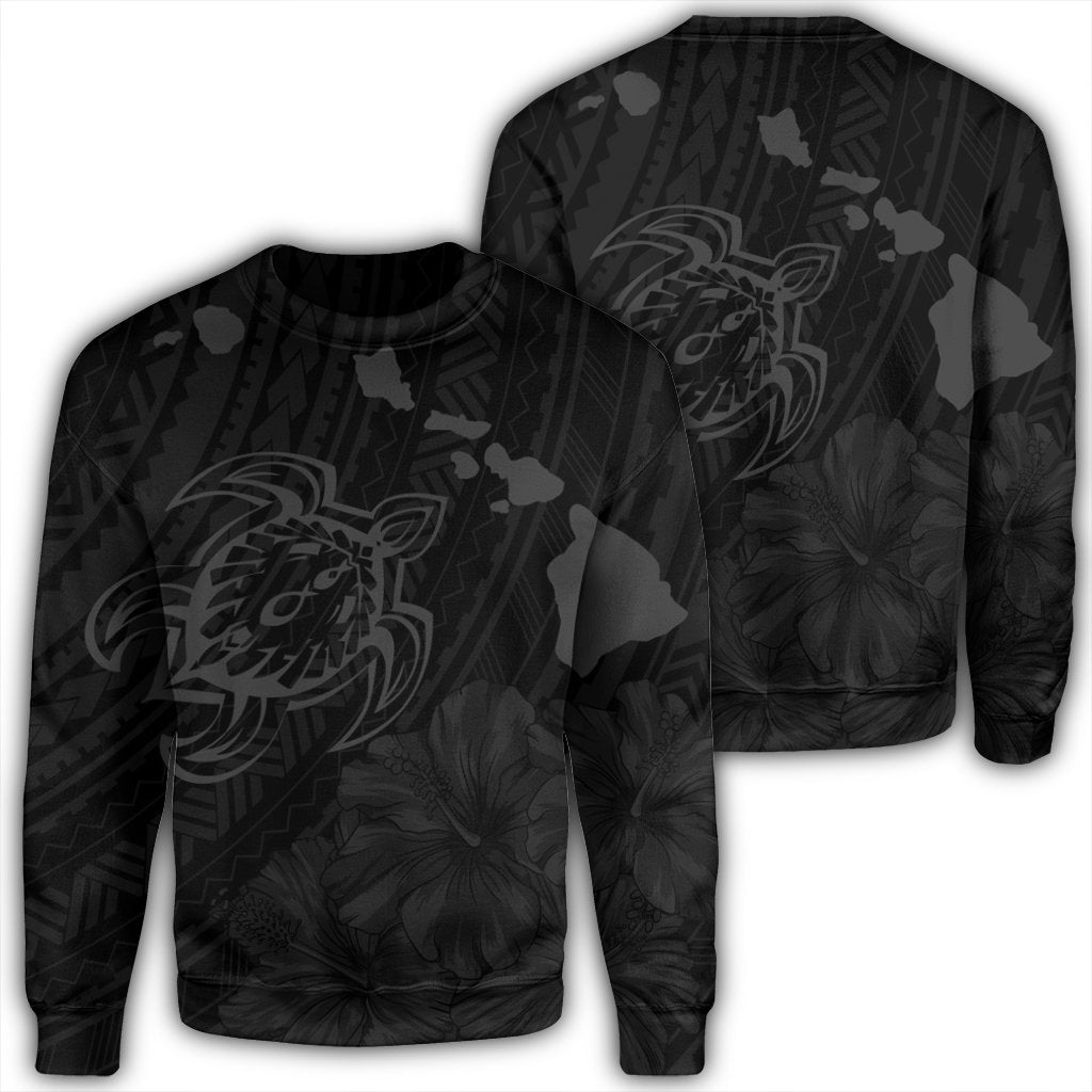 Hawaiian Hibiscus Sea Turtle Swim Polynesian Sweatshirt - Grey - AH Unisex Black - Polynesian Pride