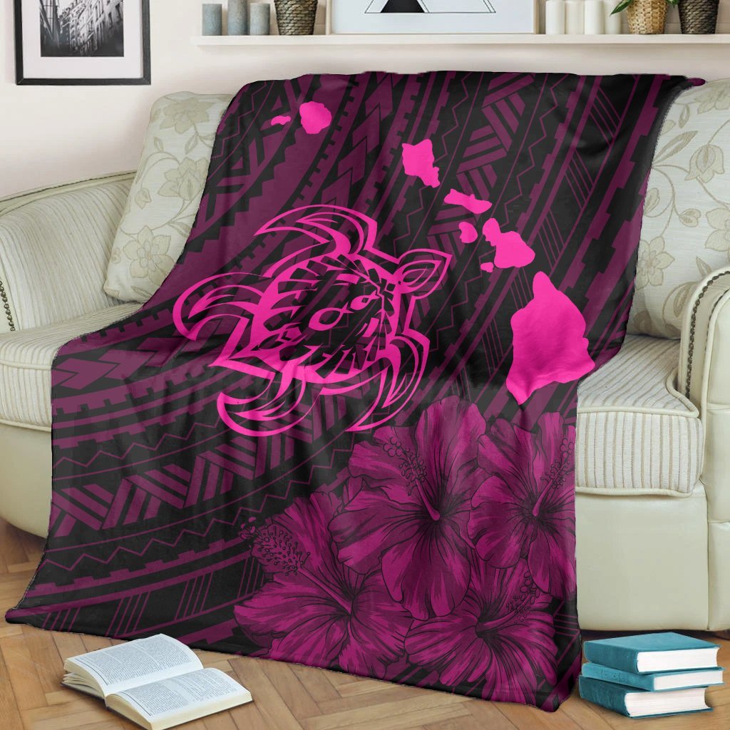 Hawaiian Hibiscus Sea Turtle Swim Polynesian Premium Blankets - Pink - AH - Polynesian Pride