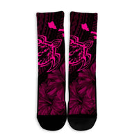 Hawaiian Hibiscus Sea Turtle Swim Polynesian Crew Socks - Pink - AH - Polynesian Pride