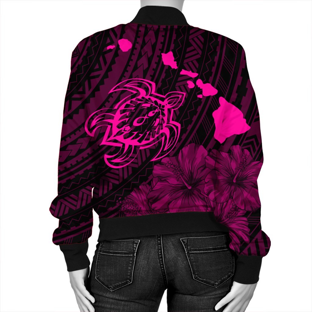 Hawaiian Hibiscus Sea Turtle Swim Polynesian Bomber Jacket - Pink - AH - Polynesian Pride