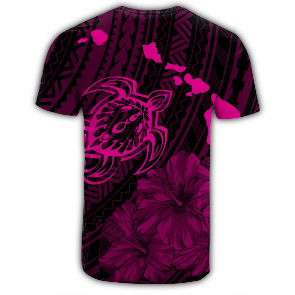 Hawaiian Hibiscus Sea Turtle Swim Polynesian T Shirt Pink - Polynesian Pride