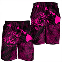 Hawaiian Hibiscus Sea Turtle Swim Polynesian Men's Shorts - Pink - AH - Polynesian Pride