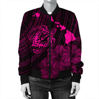 Hawaiian Hibiscus Sea Turtle Swim Polynesian Bomber Jacket - Pink - AH - Polynesian Pride