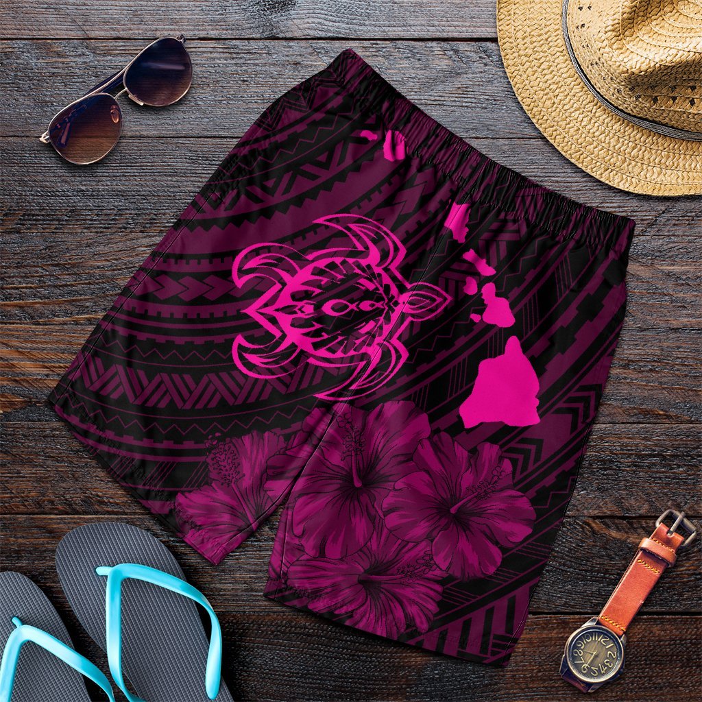 Hawaiian Hibiscus Sea Turtle Swim Polynesian Men's Shorts - Pink - AH Art - Polynesian Pride