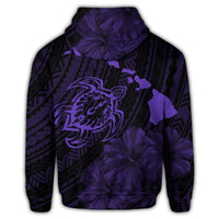 Hawaiian Hibiscus Sea Turtle Swim Polynesian Zip Hoodie Purple - Polynesian Pride