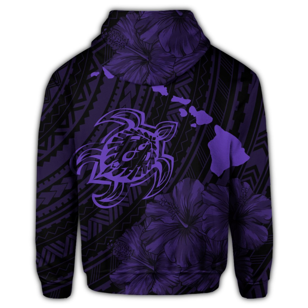 Hawaiian Hibiscus Sea Turtle Swim Polynesian Hoodie Purple - Polynesian Pride