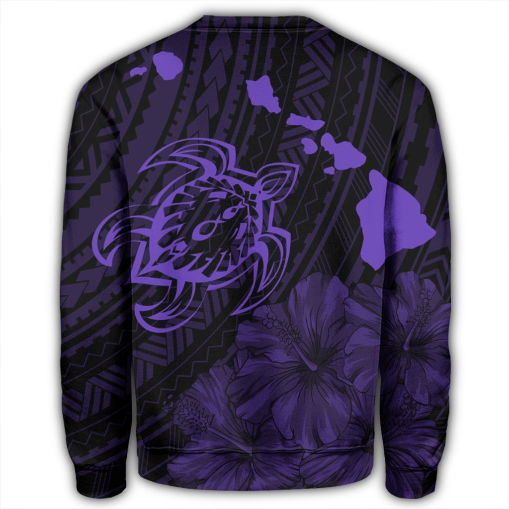 Hawaiian Hibiscus Sea Turtle Swim Polynesian Sweatshirt - Purple - AH - Polynesian Pride