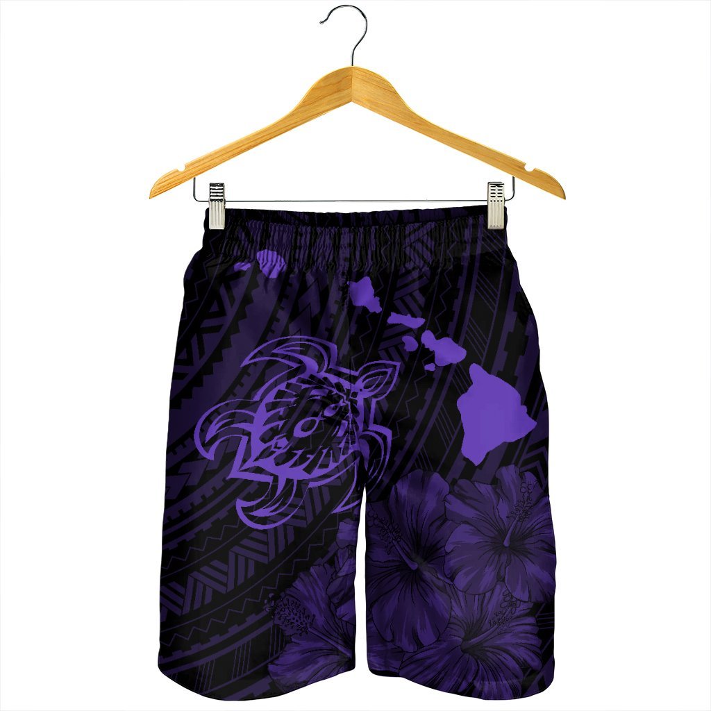 Hawaiian Hibiscus Sea Turtle Swim Polynesian Men's Shorts - Purple - AH - Polynesian Pride